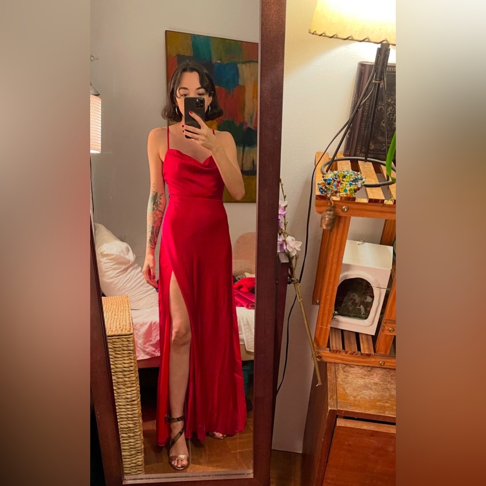 Silky red fame and partners dress